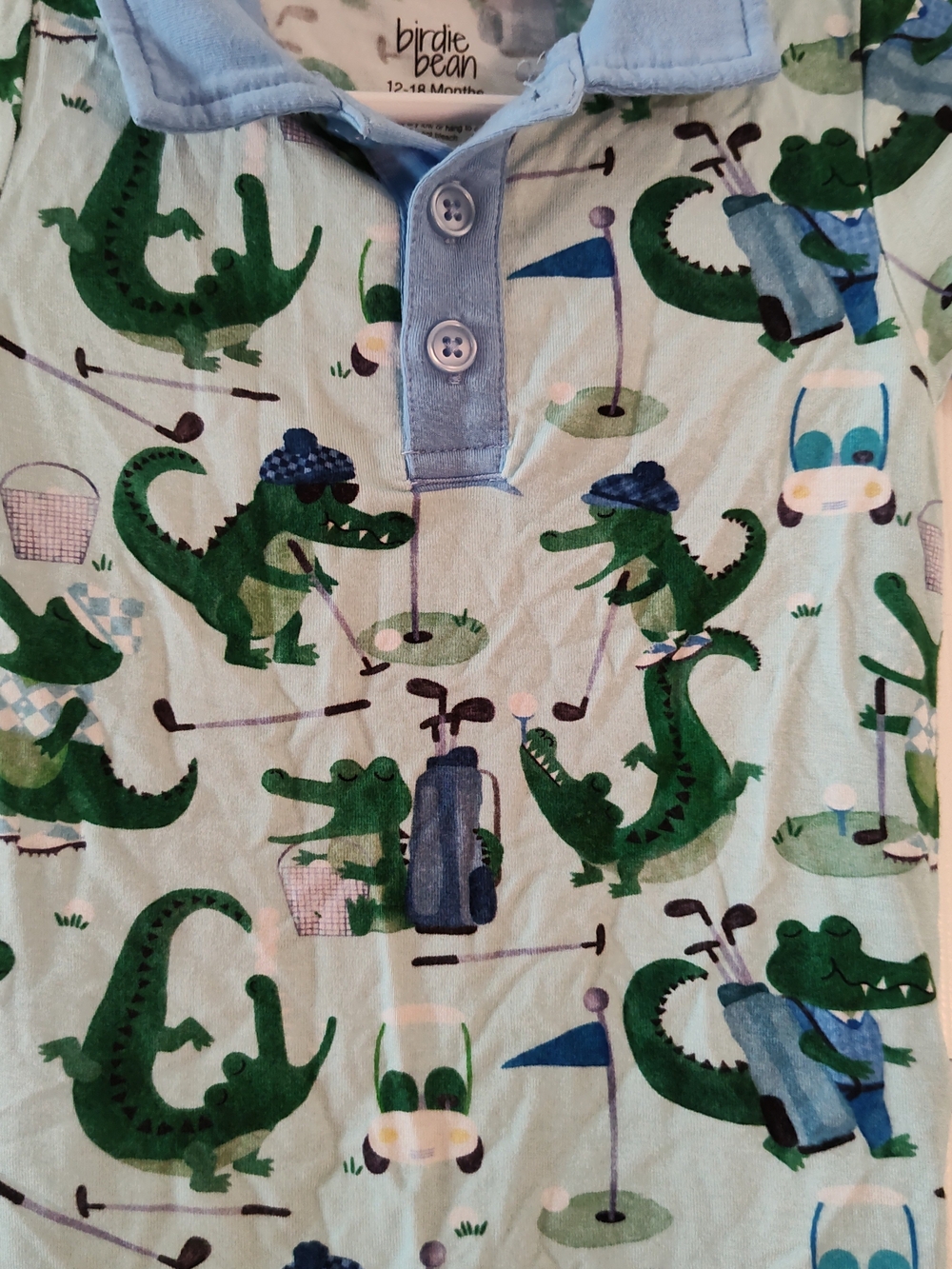 Blue Bamboo Polo with Green Alligator Golf Print - Picture 3 of 4